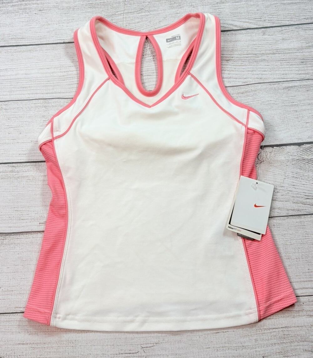 Vintage Y2K Nike Women’s Fit Dry Tennis Tank Top Mesh Trim Pink White Size M